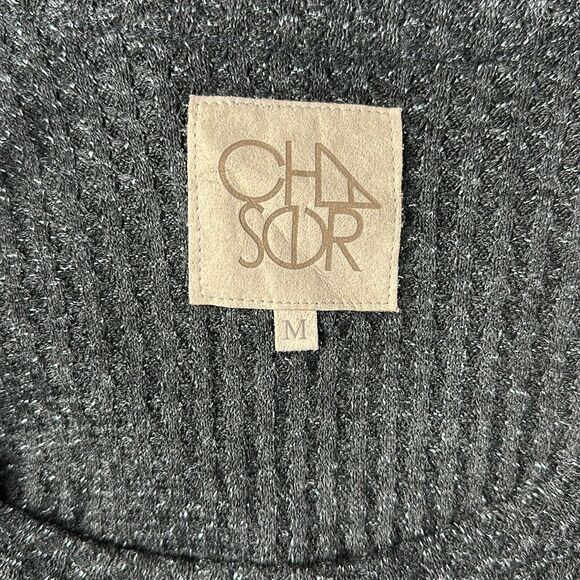 NEW Chaser Raglan Long Sleeve Stardust Metallic Thermal Scoopneck Blouse Black M - Picture 6 of 14